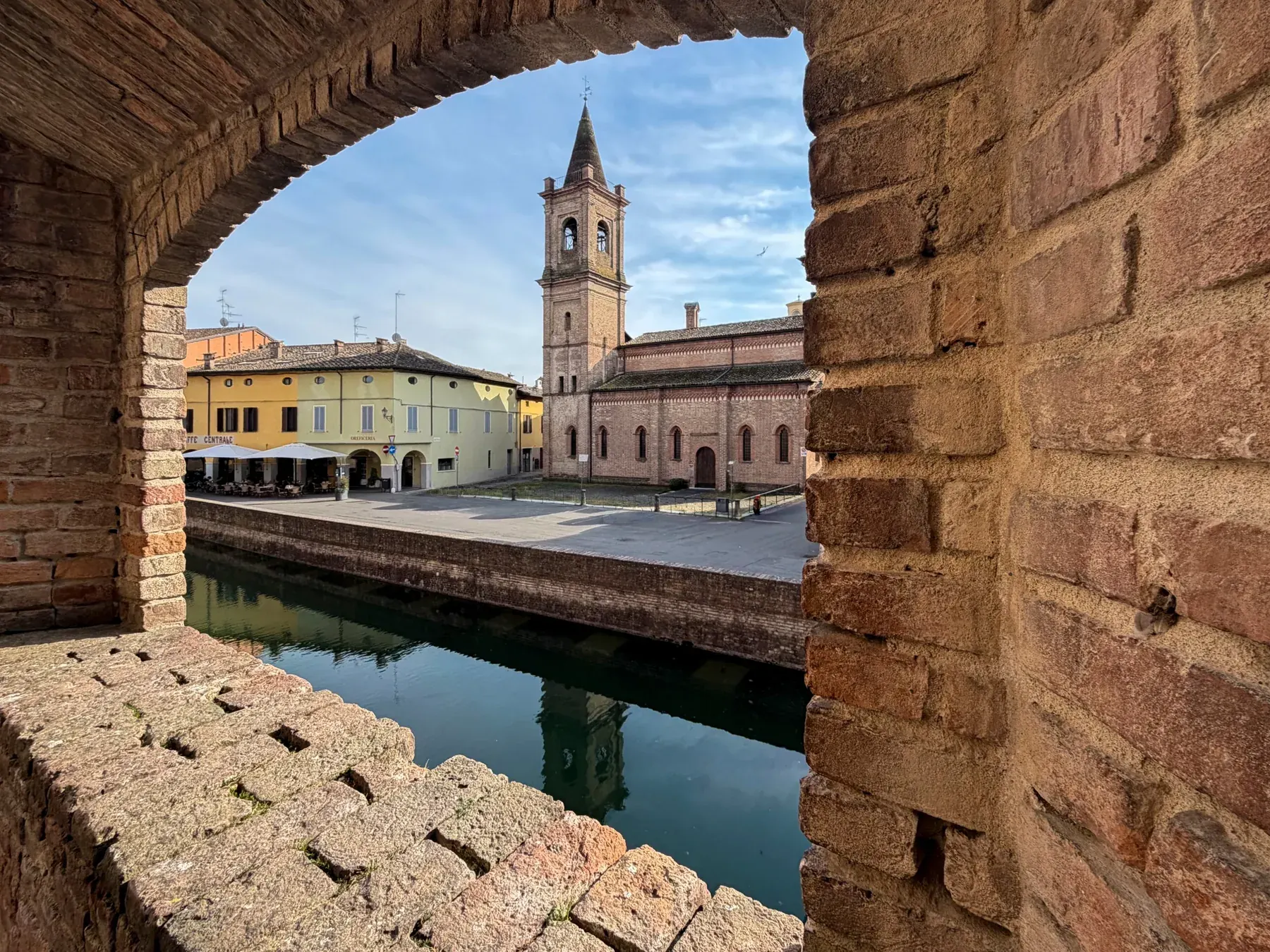 Piazza e campanile visti da una finestra della rocca, Fontanellato